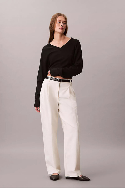 Calvin Klein Women's Stretch Chino W/ Pleat - Wide Le Pants - Tofu
