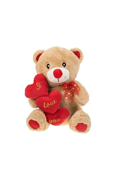 OEM Ursuleț de pluș bej cu inimă triplă roșie 40 cm