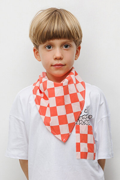 Le Mabelle Eșarfă triunghiulară pentru copii cu model în carouri roșii