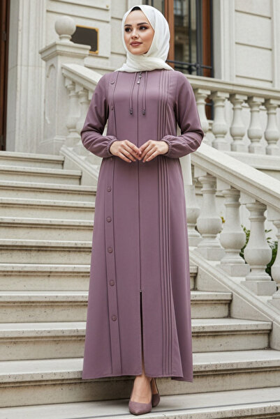 N.S NEVA STYLE Zippered Dusty Rose Hijab Abaya 45309Gk