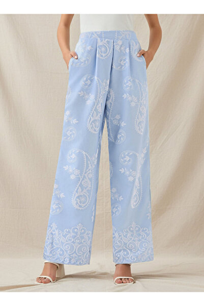 FAV Wide-Leg Paisley Print Pleated Trousers