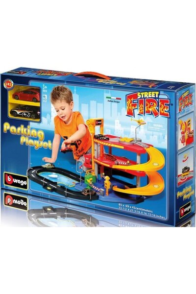 BBURAGO Parcare stradală pompieri cu 2 mașini, 1:43, Bb 30025