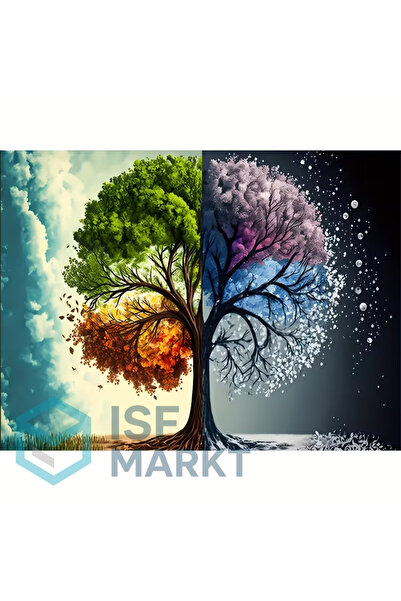 ISF MARKT Elmas Boyama Seti - Dört Mevsim Ağacı *Yuvarlak Akrilik Taşlar, Fou...