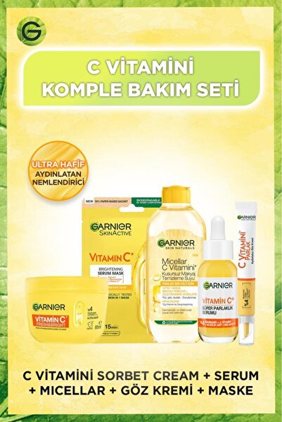 Garnier C Vitamini Bakım Seti: Yüz Kremi, Kağıt Maske, Serum, Göz Kremi, Maky...