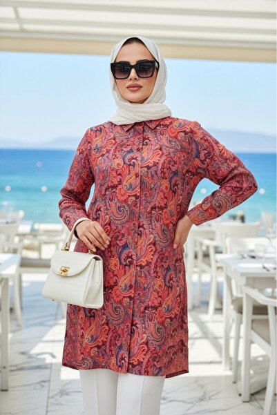 N.S NEVA STYLE Patterned Fuchsia Hijab Tunic 26609F