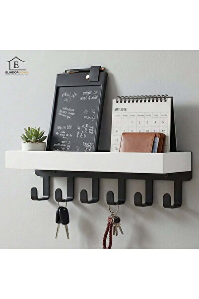 Elindor ® Wooden Key Holder for Wall, with 6 Hooks, Mounting with Glue, 25 x ...