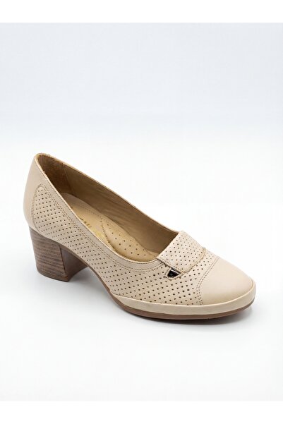 Venüs Women's Genuine Leather Orthopedic Beige Heeled Shoes Vns75