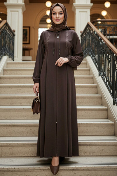 N.S NEVA STYLE Темно-коричнева хіджаб-фатра з блискавкою 45311KKH