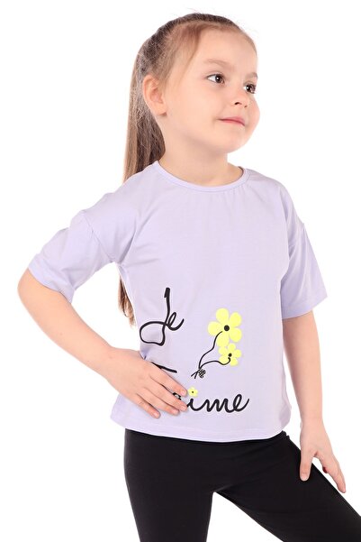 Toontoy تي شيرت مطبوع برقبة دائرية وأكمام قصيرة للفتيات الصغيرات