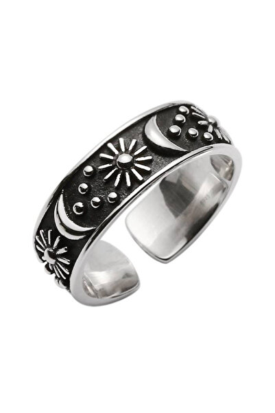 EFAYN.RO Retro ring, sun and moon pattern, circle of life, universal size, un...