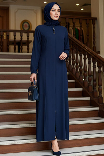 N.S NEVA STYLE Zippered Navy Blue Hijab Robe 45315L