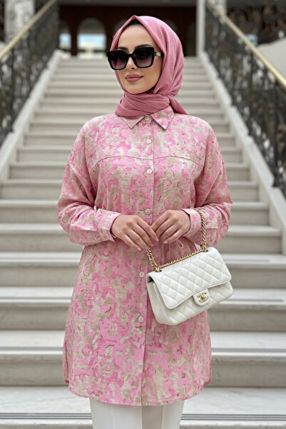 N.S NEVA STYLE Patterned Pink Hijab Tunic 26603P