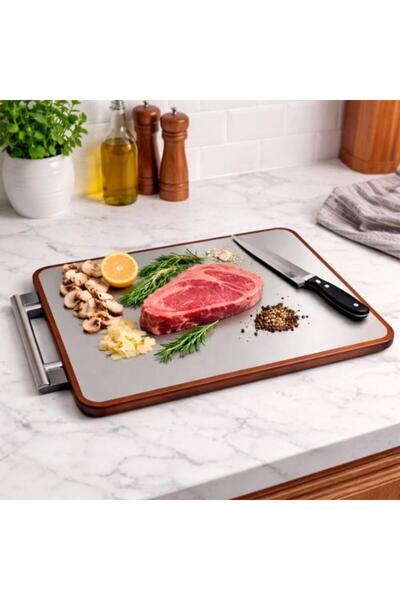 Generic Luxury Double-Sided Cutting Board Wood and Steel with Metal Handle