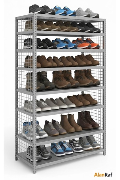 ALANRAF Çelik Raf 8 Katlı Ayakkabılık Rafı 43x93x200 Dekoratif Raf, Depo rafı...