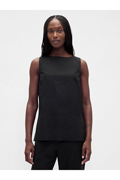 GAP Kadın Siyah Keten Karışımı Kolsuz Bluz