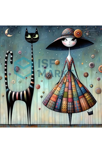 ISF MARKT Elmas Boyama Seti - Güzel Kedi ve Sevimli Kız dostluğuam Yuvarlak T...