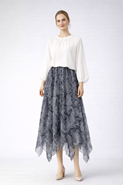 moda biz Women's Asymmetrical Cut Chiffon Skirt with Elastic Waist and Lining