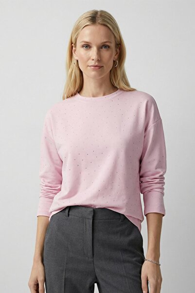 Rays 8256 Bluză cu mâneci lungi, cu aplicații de pietre, roz