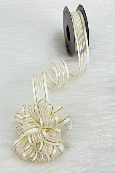 ZEYMERADE Panglică din șifon cu sclipici auriu crem, 2,5 cm, 20 m, pentru mir...