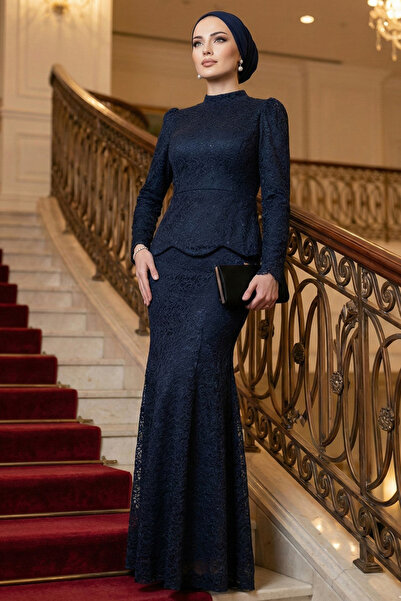 N.S NEVA STYLE Lace Navy Blue Hijab Evening Dress 55521L