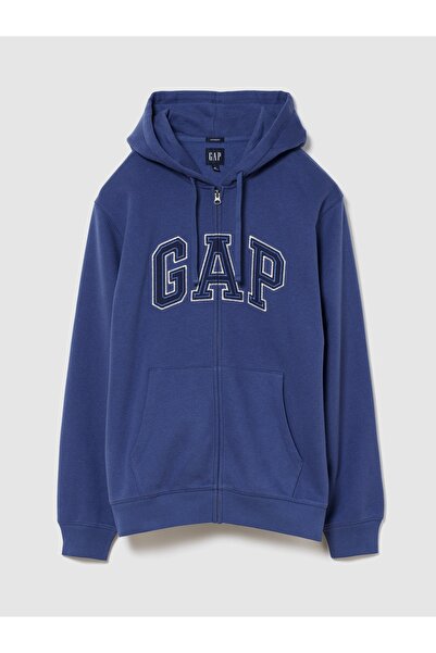 GAP Erkek Koyu Mavi VintageSoft Arch Logo Tam Fermuarlı Sweatshirt