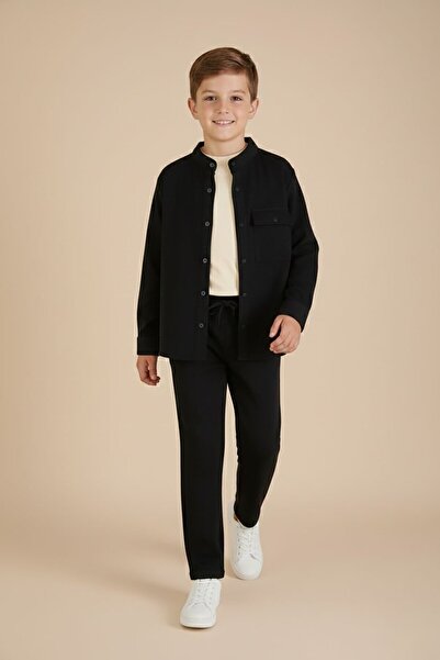 Cansın Mini Black Linen Shirt and Trousers Boys' 3-Piece Top and Bottom Set 2...