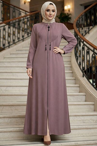 N.S NEVA STYLE Zippered Powder Hijab Abaya 45298Pd