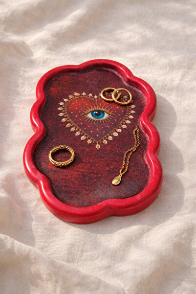PELIUS Bohemian Vintage Red Jewelry Plate |   Evil Eye Heart Design |   22 cm...