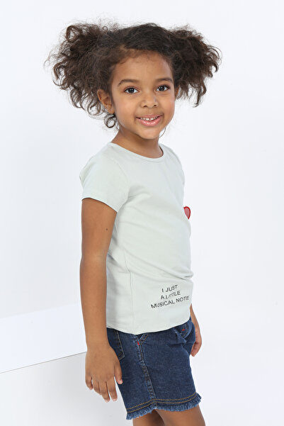Toontoy تي شيرت مطبوع برقبة دائرية وأكمام قصيرة للفتيات الصغيرات