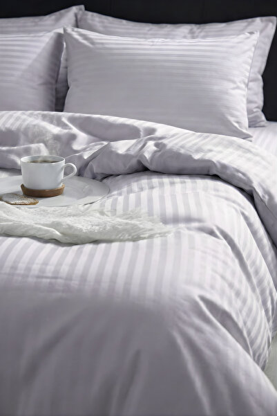 Nart Home طقم غطاء لحاف مخطط من القطن الساتان 210 TC (83 خيط) باللون الأرجوان...