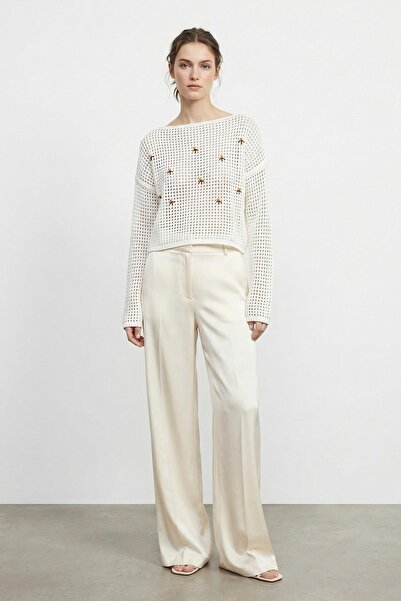 Soul Women's Knitted Bead Detailed Blouse - 31859Blz - Ecru