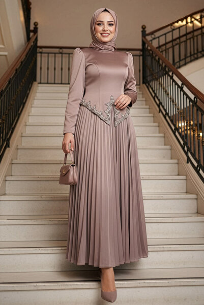 N.S NEVA STYLE - Βραδινό φόρεμα χιτζάμπ σε σκούρο βιζόν με λεπτομέρειες από χ...