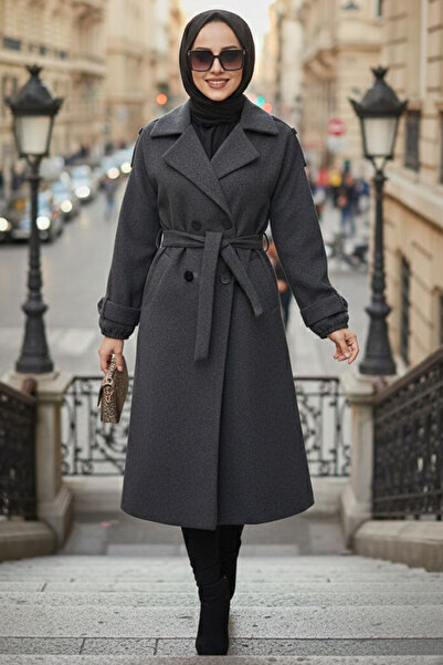 N.S NEVA STYLE Buttoned Smoked Hijab Coat 6243Fu