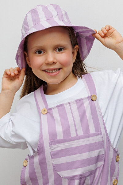 Le Mabelle قبعة دلو للأطفال بنمط خطوط أرجوانية