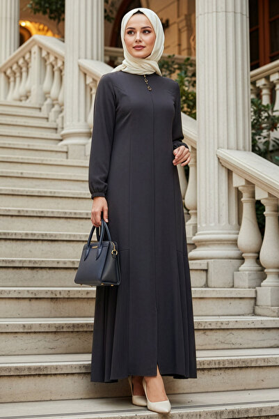 N.S NEVA STYLE Zippered Anthracite Hijab Robe 45315Ant