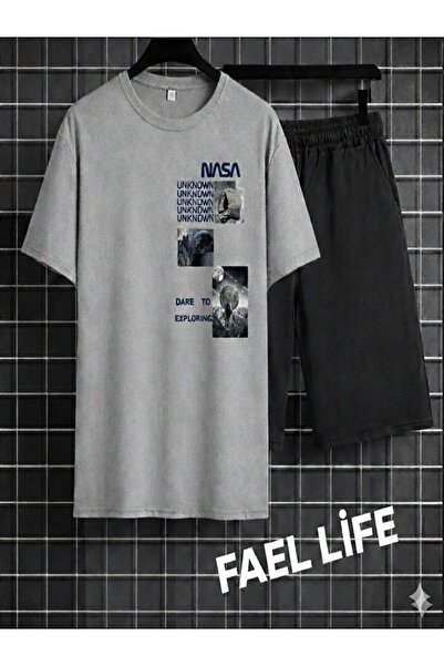 FAEL LİFE Girls'/Boys' Loose Fit T-Shirt and Shorts Nasa Image Set