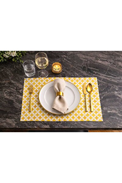 diclecollection 2-Pack Duck Fabric Yellow Patterned Raw Cloth Placemat / Soup...