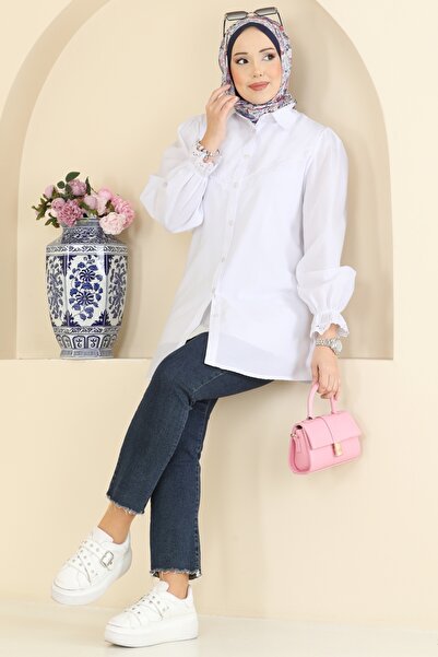 ModaMerve Fisto Detaylı Poplin Gömlek 341ASN888-MS Ekru