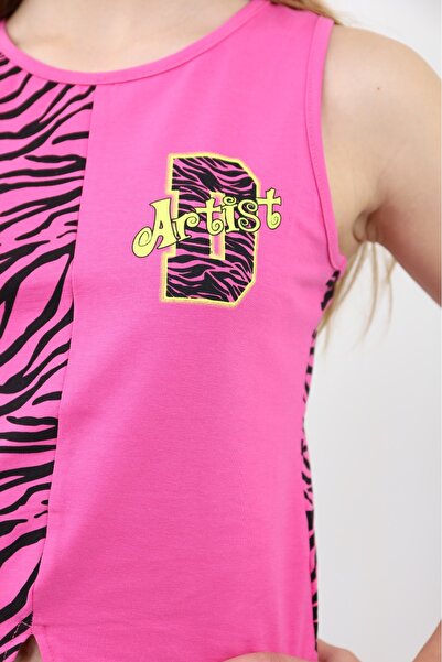 Toontoy Girl's Printed Crew Neck Slit Tank Top - Color Blocked
