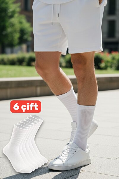 İbrahim Berk 6 Pairs Men's White Cotton Sports Socks Socket Tennis Size Daily...