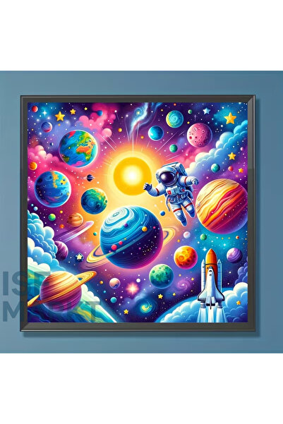 ISF MARKT Elmas Boyama Seti - Planetarya Uzay Gezegenler Yuvarlak Taşlı DIY 3...