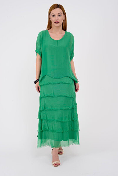 EREN STYLE Italian Size 2 Thin Looking Half Sleeve Layered Silk Dress