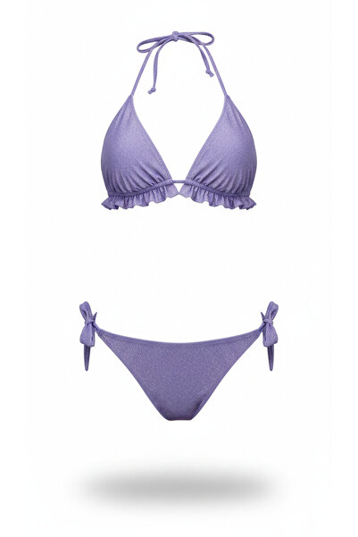 Adel swimwear Üçgen Fırfırlı Bikini Takımı - Simli Kumaş