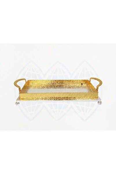 Generic Gold Iron Rectangular Tray With Handles