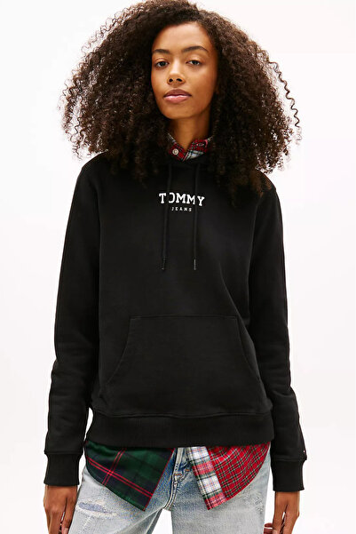 Tommy Hilfiger Women's Hooded Sweatshirt with Kangaroo Pocket - Black