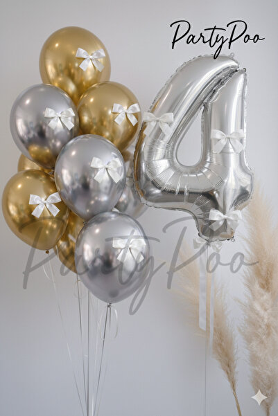 PartyPoo Gold Silver Chrome Balloon Set - 1 Number Balloon - Party Decoration...