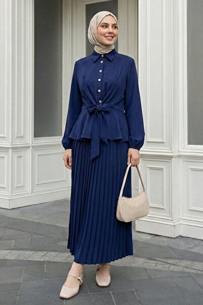 InStyle Pleated Skirt Navy Blue Set
