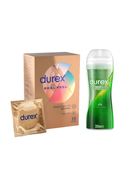Durex Pachet Prezervative Real Feel 16 bucati + Lubrifiant Play Massage 2 in ...