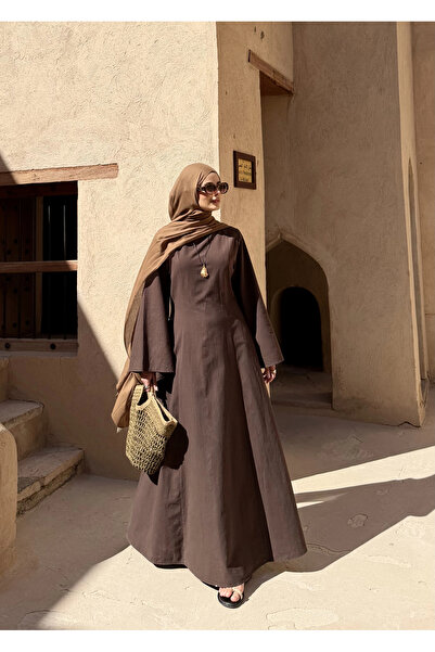 MODA AKSA 2360 ASİMETRİK GENİŞ KOL ELBİSE kahve