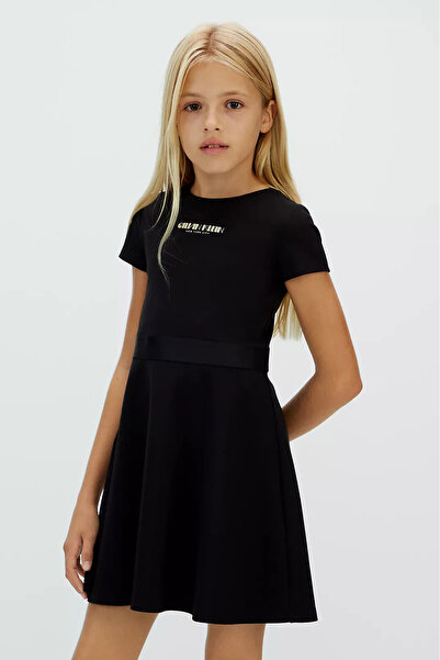 Calvin Klein Kız Çocuk Fit And Flare Punto Elbise - Siyah